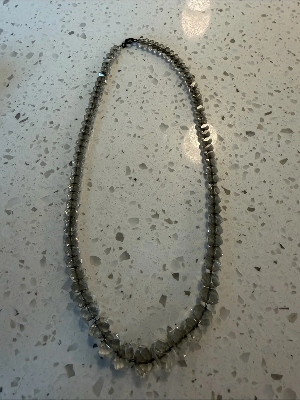 Art Deco Gray Faceted Rock Crystal Necklace Strung on Original Sterling Chain